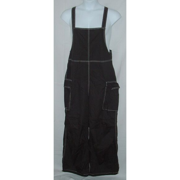 Almost Famous Pants - Black Sz XL Lightweight Cotton Wide Leg Overalls Cargo Pockets ALMOST FAMOUS
